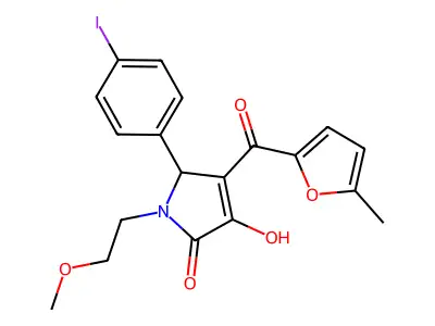 (4E)-4-[hydroxy(5-methylfuran-2-yl)methylidene]-5-(4-iodophenyl)-1-(2-methoxyethyl)pyrrolidine-2,3-dione structure