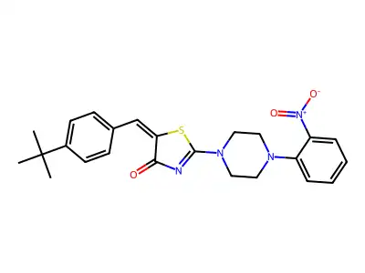 (5E)-5-[(4-tert-butylphenyl)methylidene]-2-[4-(2-nitrophenyl)piperazin-1-yl]-1,3-thiazol-4-one structure