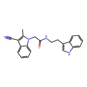 2-(3-cyano-2-methylindol-1-yl)-N-[2-(1H-indol-3-yl)ethyl]acetamide structure