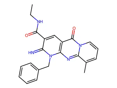 N-ethyl[2-imino-10-methyl-5-oxo-1-benzyl(1,6-dihydropyridino[2,3-d]pyridino[1, 2-a]pyrimidin-3-yl)]carboxamide structure