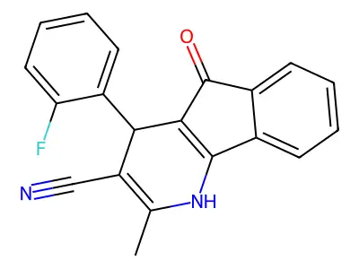 4-(2-fluorophenyl)-2-methyl-5-oxo-4,5-dihydro-1H-indeno[1,2-b]pyridine-3-carbonitrile structure