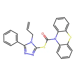 S-[5-phenyl-4-(prop-2-en-1-yl)-4H-1,2,4-triazol-3-yl] 10H-phenothiazine-10-carbothioate structure