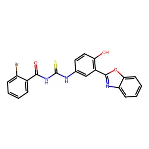 N-((3-(benzo[d]oxazol-2-yl)-4-hydroxyphenyl)carbamothioyl)-2-bromobenzamide structure