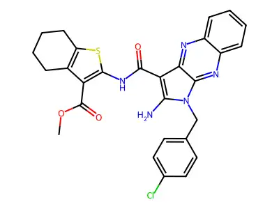 methyl 2-({[2-amino-1-(4-chlorobenzyl)-1H-pyrrolo[2,3-b]quinoxalin-3-yl]carbonyl}amino)-4,5,6,7-tetrahydro-1-benzothiophene-3-carboxylate structure