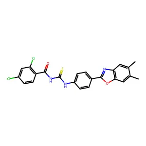 2,4-dichloro-N-{[4-(5,6-dimethyl-1,3-benzoxazol-2-yl)phenyl]carbamothioyl}benzamide structure