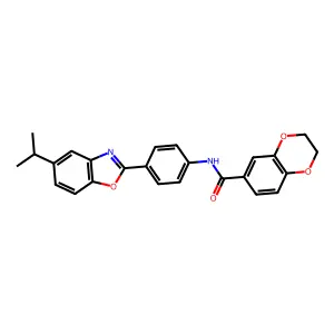 N-[4-(5-propan-2-yl-1,3-benzoxazol-2-yl)phenyl]-2,3-dihydro-1,4-benzodioxine-6-carboxamide structure