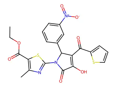 ethyl 2-(3-hydroxy-5-(3-nitrophenyl)-2-oxo-4-(thiophene-2-carbonyl)-2,5-dihydro-1H-pyrrol-1-yl)-4-methylthiazole-5-carboxylate structure