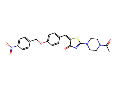 (E)-2-(4-acetylpiperazin-1-yl)-5-(4-((4-nitrobenzyl)oxy)benzylidene)thiazol-4(5H)-one structure