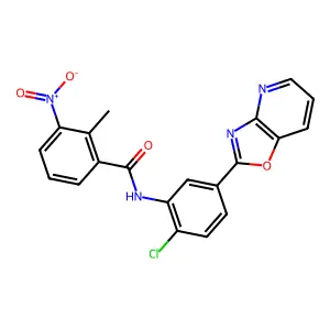 N-[2-chloro-5-([1,3]oxazolo[4,5-b]pyridin-2-yl)phenyl]-2-methyl-3-nitrobenzamide structure