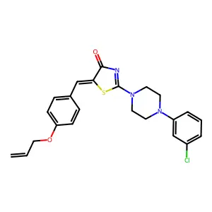 (5E)-2-[4-(3-chlorophenyl)piperazin-1-yl]-5-[(4-prop-2-enoxyphenyl)methylidene]-1,3-thiazol-4-one structure