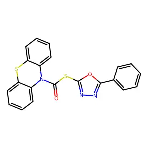 S-(5-phenyl-1,3,4-oxadiazol-2-yl) 10H-phenothiazine-10-carbothioate structure