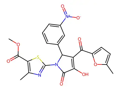 methyl 2-(3-hydroxy-4-(5-methylfuran-2-carbonyl)-5-(3-nitrophenyl)-2-oxo-2,5-dihydro-1H-pyrrol-1-yl)-4-methylthiazole-5-carboxylate structure