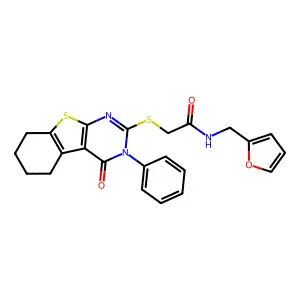 N-(furan-2-ylmethyl)-2-[(4-oxo-3-phenyl-5,6,7,8-tetrahydro-[1]benzothiolo[2,3-d]pyrimidin-2-yl)sulfanyl]acetamide structure