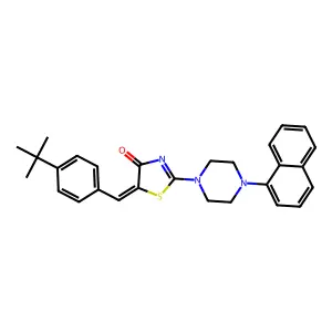 (5E)-5-(4-tert-butylbenzylidene)-2-[4-(naphthalen-1-yl)piperazin-1-yl]-1,3-thiazol-4(5H)-one structure