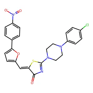 (5Z)-2-[4-(4-chlorophenyl)piperazin-1-yl]-5-[[5-(4-nitrophenyl)furan-2-yl]methylidene]-1,3-thiazol-4-one structure