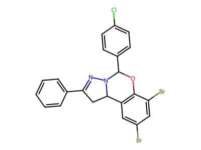 7,9-dibromo-5-(4-chlorophenyl)-2-phenyl-1,10b-dihydropyrazolo[1,5-c][1,3]benzoxazine structure