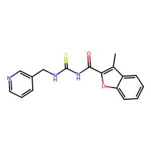3-methyl-N-[(pyridin-3-ylmethyl)carbamothioyl]-1-benzofuran-2-carboxamide structure