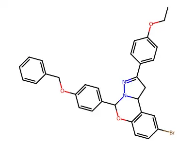 5-[4-(benzyloxy)phenyl]-9-bromo-2-(4-ethoxyphenyl)-1,10b-dihydropyrazolo[1,5-c][1,3]benzoxazine structure