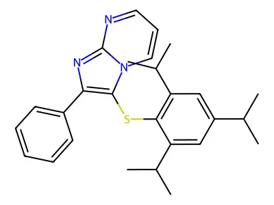 2-Phenyl-3-((2,4,6-triisopropylphenyl)thio)imidazo[1,2-a]pyrimidine structure