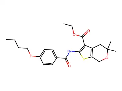 ethyl 2-(4-butoxybenzamido)-5,5-dimethyl-5,7-dihydro-4H-thieno[2,3-c]pyran-3-carboxylate structure