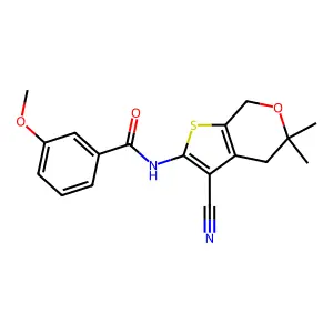 N-(3-cyano-5,5-dimethyl-4,7-dihydrothieno[2,3-c]pyran-2-yl)-3-methoxybenzamide structure