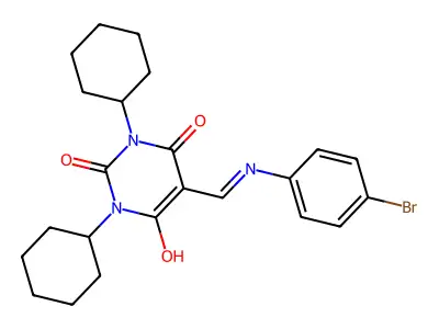 5-{[(4-bromophenyl)amino]methylidene}-1,3-dicyclohexylpyrimidine-2,4,6(1H,3H,5H)-trione structure