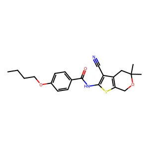 4-butoxy-N-(3-cyano-5,5-dimethyl-4,7-dihydrothieno[2,3-c]pyran-2-yl)benzamide structure