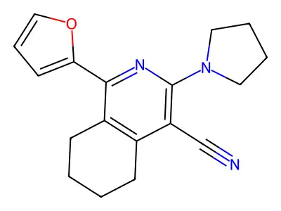 1-(Furan-2-yl)-3-pyrrolidin-1-yl-5,6,7,8-tetrahydroisoquinoline-4-carbonitrile structure