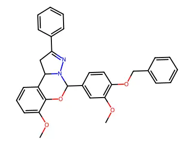5-[4-(benzyloxy)-3-methoxyphenyl]-7-methoxy-2-phenyl-1,10b-dihydropyrazolo[1,5-c][1,3]benzoxazine structure