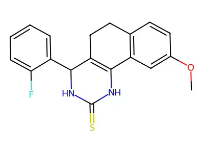4-(2-fluorophenyl)-9-methoxy-3,4,5,6-tetrahydro-1H-benzo[h]quinazoline-2-thione structure