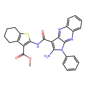methyl 2-{[(2-amino-1-phenyl-1H-pyrrolo[2,3-b]quinoxalin-3-yl)carbonyl]amino}-4,5,6,7-tetrahydro-1-benzothiophene-3-carboxylate structure