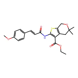 (E)-ethyl 2-(3-(4-methoxyphenyl)acrylamido)-5,5-dimethyl-5,7-dihydro-4H-thieno[2,3-c]pyran-3-carboxylate structure