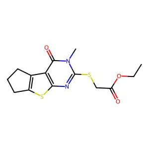 ethyl [(3-methyl-4-oxo-3,5,6,7-tetrahydro-4H-cyclopenta[4,5]thieno[2,3-d]pyrimidin-2-yl)sulfanyl]acetate structure