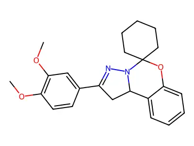 2'-(3,4-dimethoxyphenyl)-1',10'b-dihydrospiro(cyclohexane-1,5'-pyrazolo[1,5-c][1,3]benzoxazine) structure