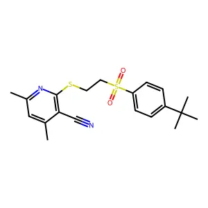 2-({2-[(4-Tert-butylphenyl)sulfonyl]ethyl}thio)-4,6-dimethylnicotinonitrile structure