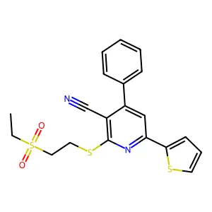 2-(2-Ethylsulfonylethylsulfanyl)-4-phenyl-6-thiophen-2-ylpyridine-3-carbonitrile structure