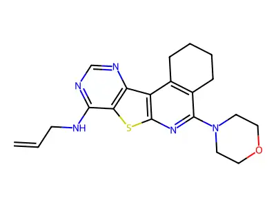 N-allyl-5-morpholino-1,2,3,4-tetrahydropyrimido[4',5':4,5]thieno[2,3-c]isoquinolin-8-amine structure
