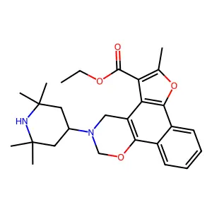 ethyl 6-methyl-3-(2,2,6,6-tetramethylpiperidin-4-yl)-3,4-dihydro-2H-furo[3',2':3,4]naphtho[2,1-e][1,3]oxazine-5-carboxylate structure