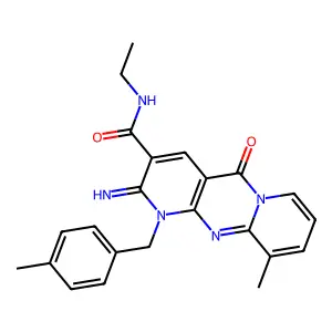 N-ethyl-2-imino-10-methyl-1-[(4-methylphenyl)methyl]-5-oxo-3-dipyrido[3,4-c:1',2'-f]pyrimidinecarboxamide structure