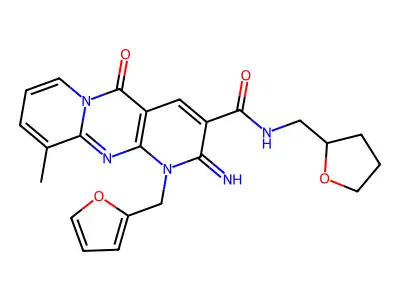7-[(furan-2-yl)methyl]-6-imino-11-methyl-2-oxo-N-[(oxolan-2-yl)methyl]-1,7,9-triazatricyclo[8.4.0.0^{3,8}]tetradeca-3(8),4,9,11,13-pentaene-5-carboxamide structure