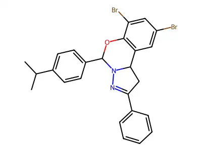 7,9-dibromo-2-phenyl-5-[4-(propan-2-yl)phenyl]-1,10b-dihydropyrazolo[1,5-c][1,3]benzoxazine structure