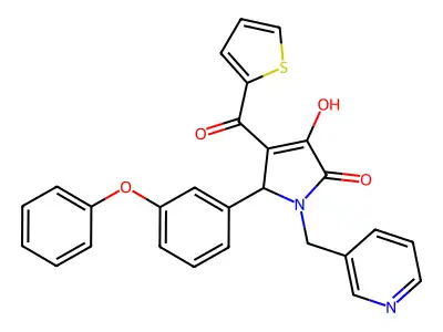 (4E)-4-[hydroxy(thiophen-2-yl)methylidene]-5-(3-phenoxyphenyl)-1-(pyridin-3-ylmethyl)pyrrolidine-2,3-dione structure