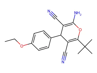 2-amino-6-tert-butyl-4-(4-ethoxyphenyl)-4H-pyran-3,5-dicarbonitrile structure