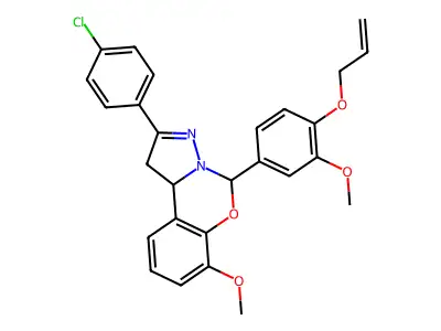 2-(4-chlorophenyl)-7-methoxy-5-[3-methoxy-4-(prop-2-en-1-yloxy)phenyl]-1,10b-dihydropyrazolo[1,5-c][1,3]benzoxazine structure