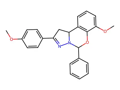 7-methoxy-2-(4-methoxyphenyl)-5-phenyl-1,10b-dihydropyrazolo[1,5-c][1,3]benzoxazine structure