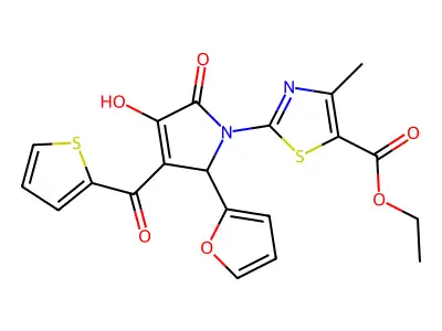 ethyl 2-{(3E)-2-(furan-2-yl)-3-[hydroxy(thiophen-2-yl)methylidene]-4,5-dioxopyrrolidin-1-yl}-4-methyl-1,3-thiazole-5-carboxylate structure
