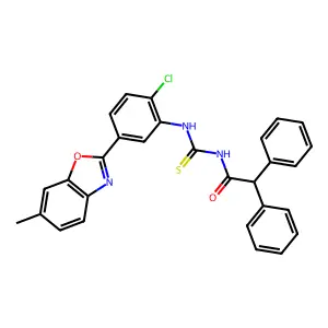 N-[[2-chloro-5-(6-methyl-1,3-benzoxazol-2-yl)phenyl]carbamothioyl]-2,2-diphenylacetamide structure