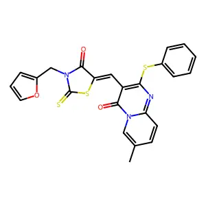 (Z)-3-(furan-2-ylmethyl)-5-((7-methyl-4-oxo-2-(phenylthio)-4H-pyrido[1,2-a]pyrimidin-3-yl)methylene)-2-thioxothiazolidin-4-one structure