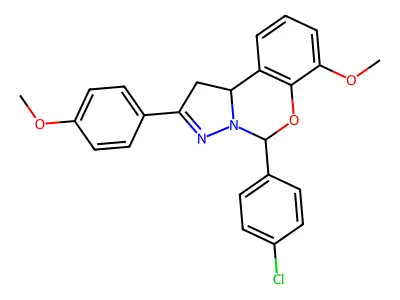 5-(4-chlorophenyl)-7-methoxy-2-(4-methoxyphenyl)-1,10b-dihydropyrazolo[1,5-c][1,3]benzoxazine structure