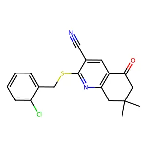 2-((2-chlorobenzyl)thio)-7,7-dimethyl-5-oxo-5,6,7,8-tetrahydroquinoline-3-carbonitrile structure